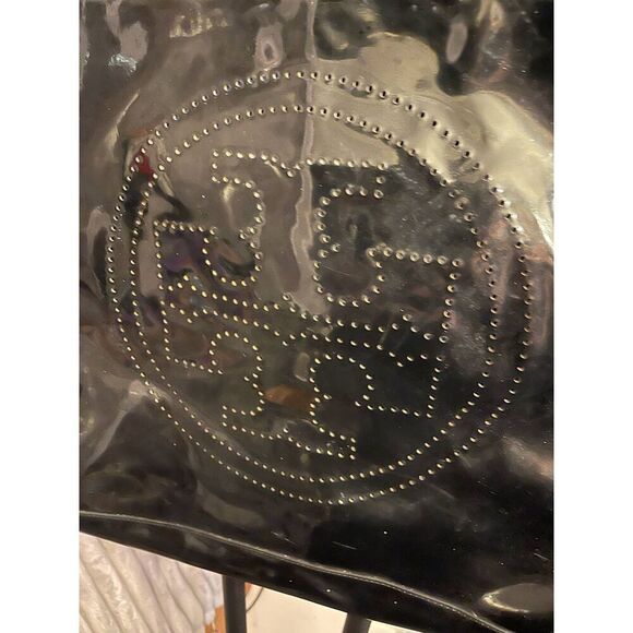 Tory burch patent leather black perforated logo tote bag/purse/pocketbook - Picture 8 of 11